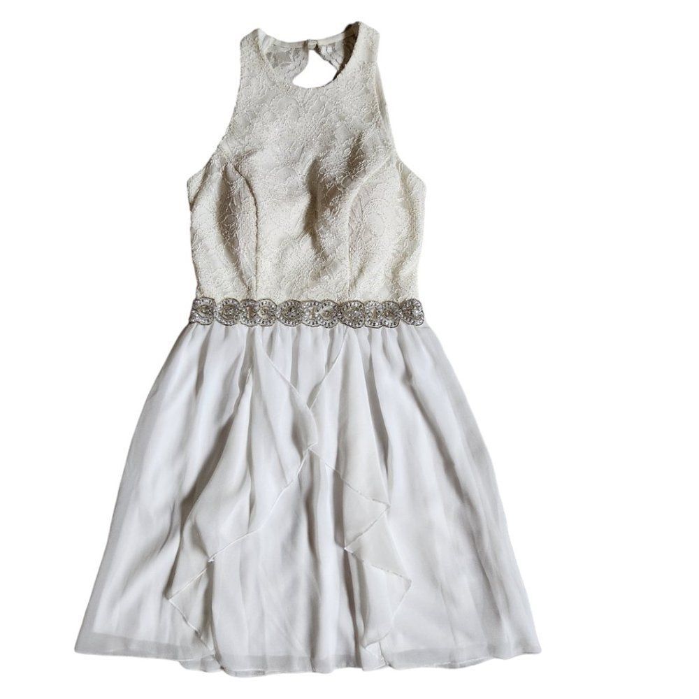 Jodi Kristopher ivory white gold formal sleeveless dress sz 1